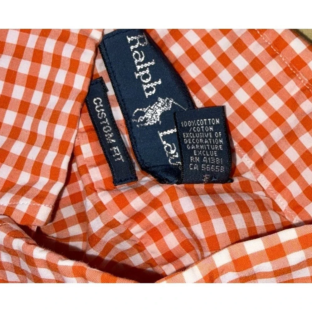 Polo Ralph Lauren Men's Orange Gingham Check Button Down Large Custom‎ Fit